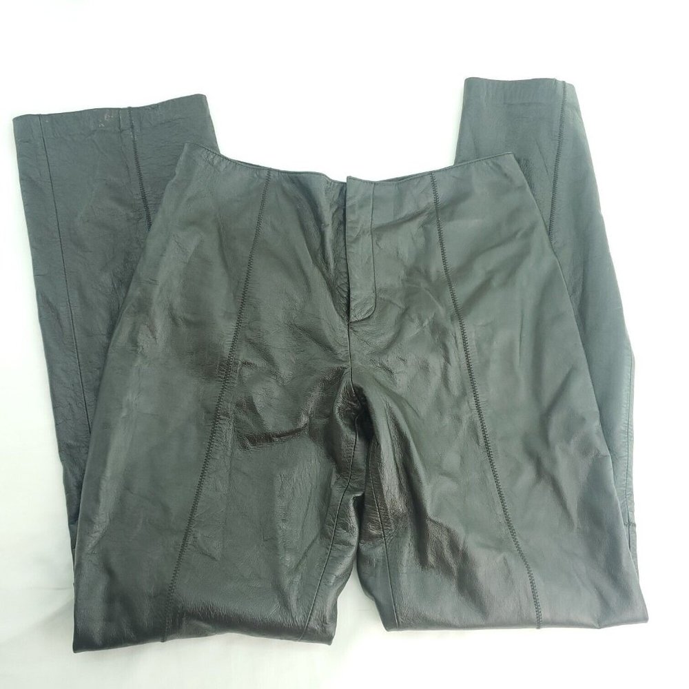 Nine West Womens Dark Brown Straight Leg Leather Moto Riding Pants Size 30